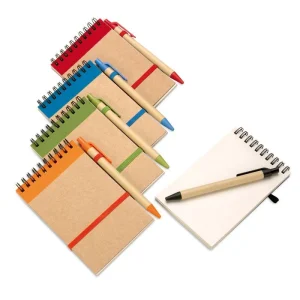 Bloc-notes A6 + stylo en carton recyclé – Spirale – SONORA