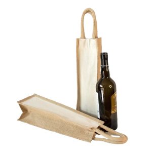 Sac 1 bouteille en toile de jute et coton – 11x10x35cm – KERALA