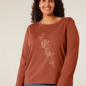 Tee-shirt Bio Manche Longue Femme « Les Cinq Eléments » terracotta