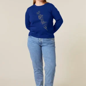 Tee-shirt Bio Manche Longue Femme « Les Cinq Eléments » bleu roi