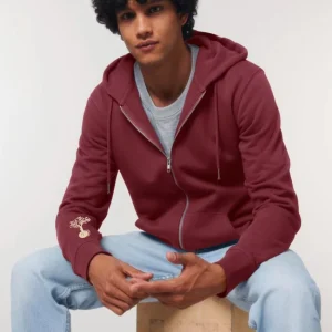 Sweat Veste Bio Unisex « Les Cinq Eléments  » bordeau
