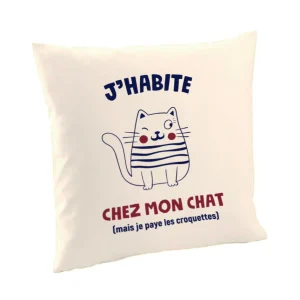 Coussin J'HABITE CHEZ MON CHAT